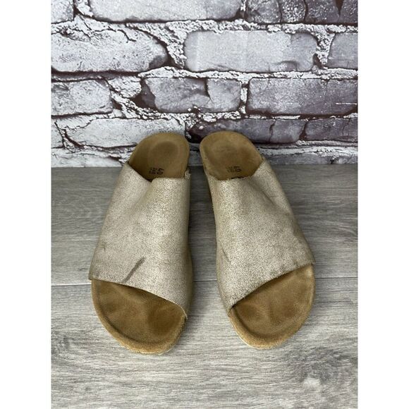 Papillio Birkenstock Metallic Silver Shimmer Cork Wedge Slide Sandals Women 40EU - Picture 2 of 16